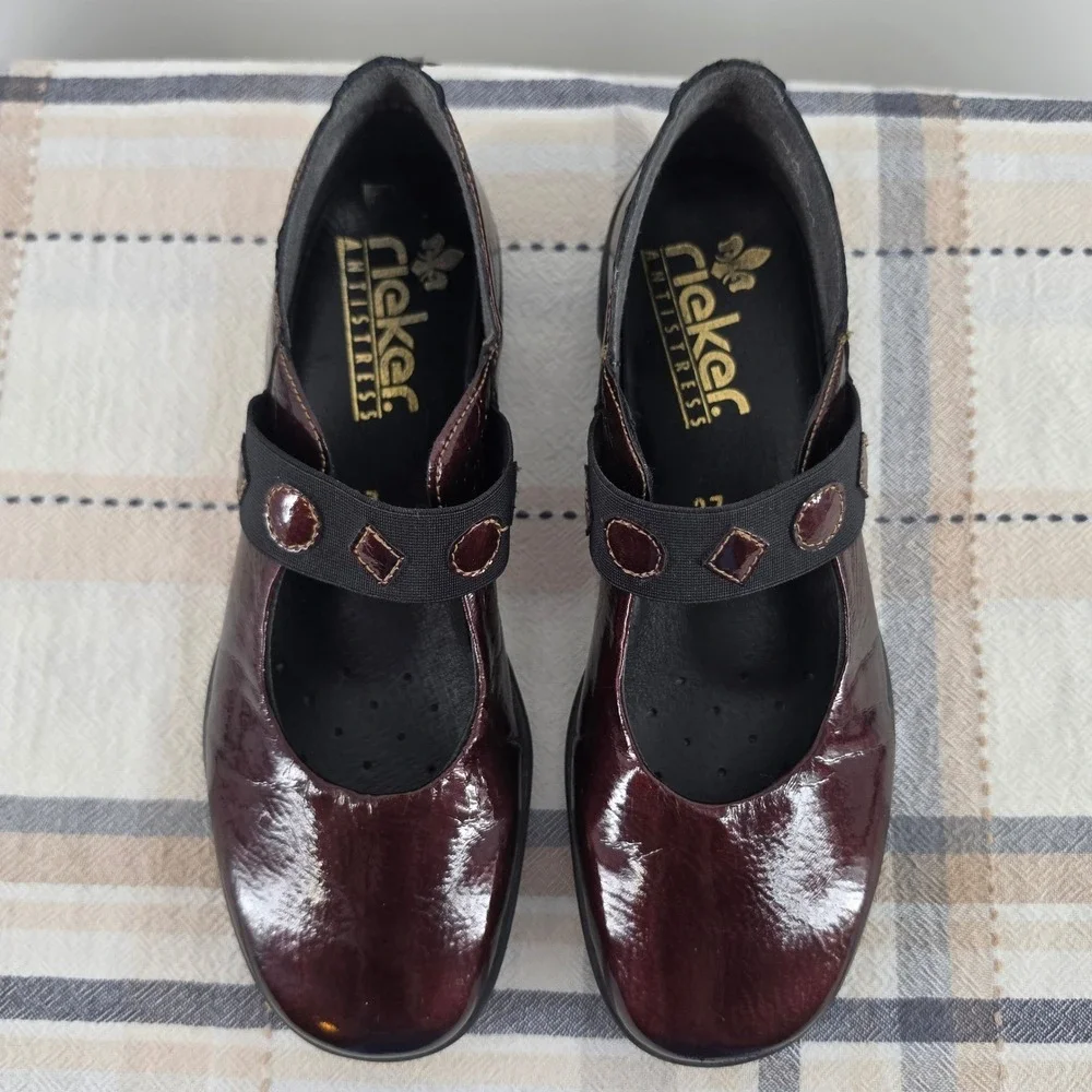 Rieker Antistress Womens Burgundy Patent Leather Mary Jane Flats Shoes Size 37 - Picture 8 of 11
